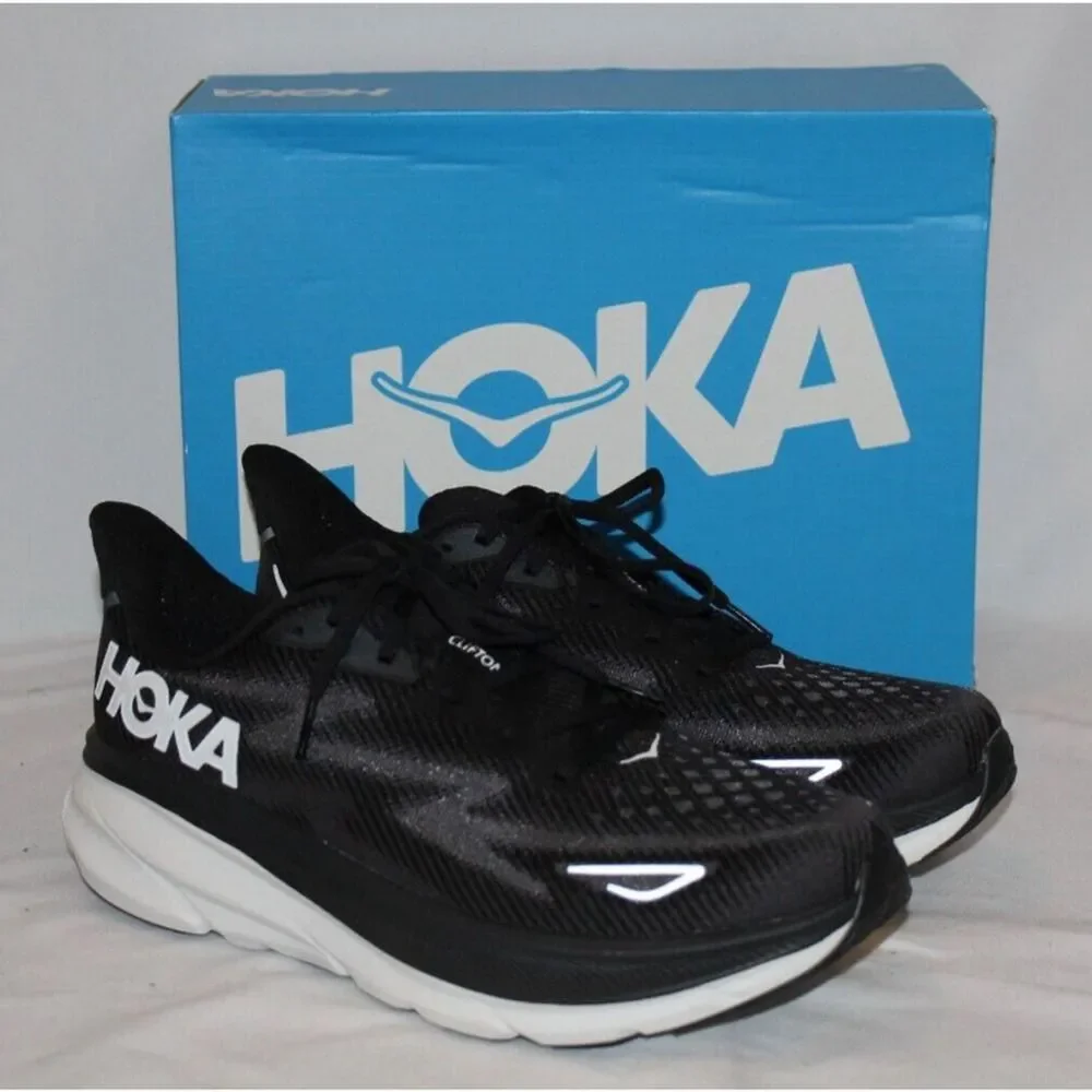NIB HOKA‎ ONE ONE MEN'S CLIFTON 9 BWHT BLACK WHITE RUNNING SNEAKERS 8